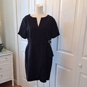 NWT Karen Millen Womens Tailored Military Pleat Side Panel Mini Black Dress‎ 10P